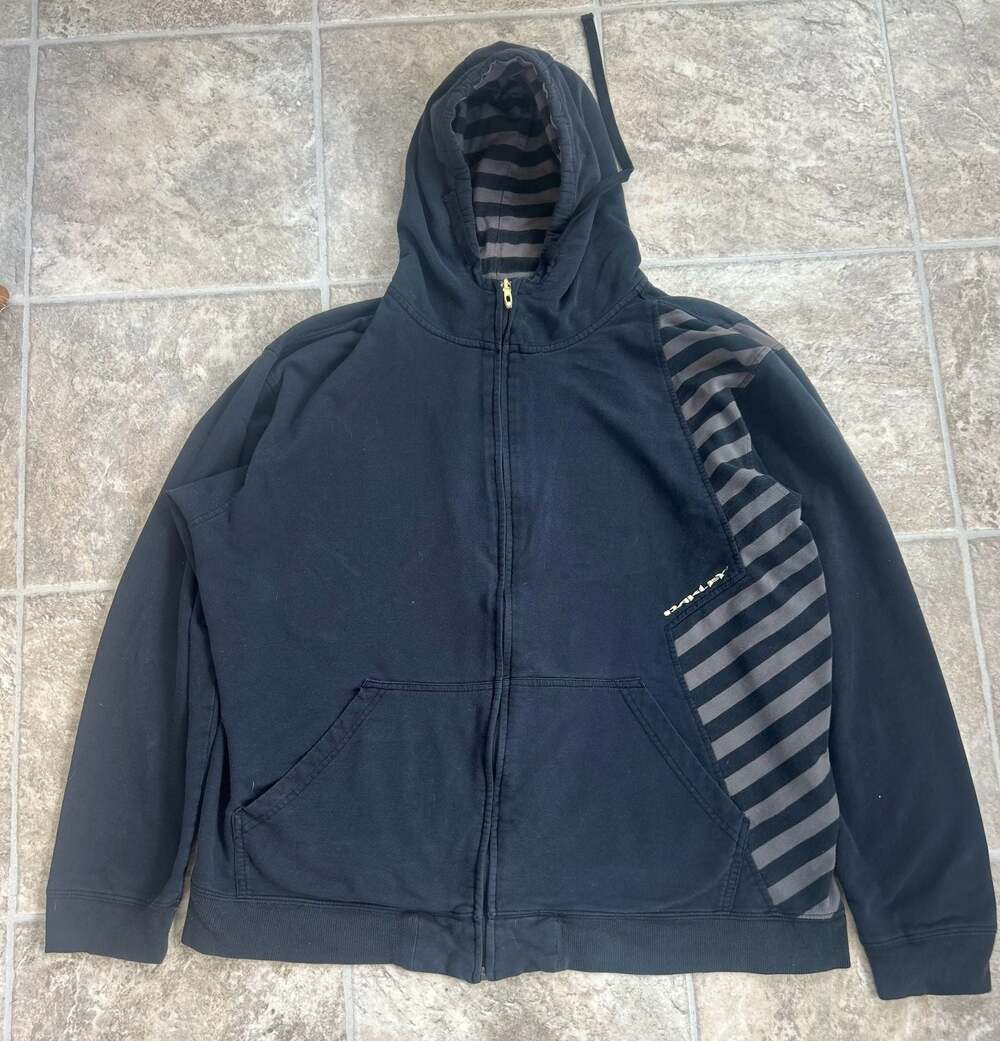 Oakley Vintage Asymmetrical Striped Full Zip Hoodie Black Size XL